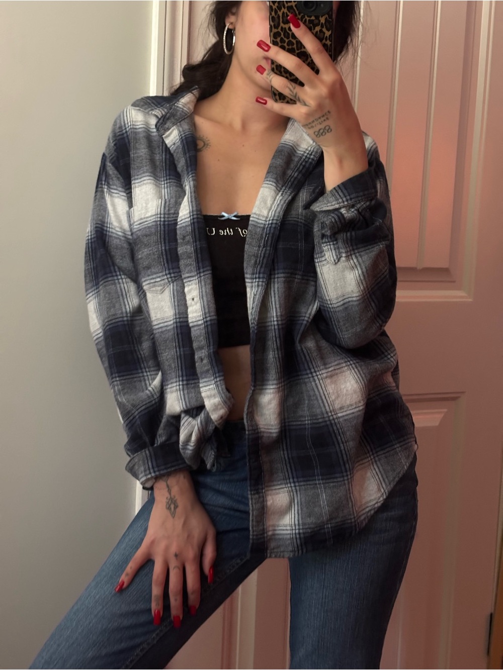 Old Navy Navy and White Plaid Flannel Shirt Jacket